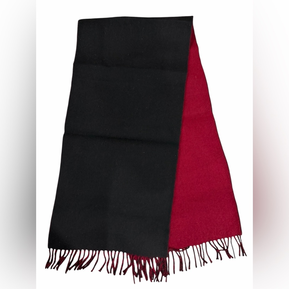 The Haggese Company Reversible Wool Scarf Black Red Fringe Made In Germany